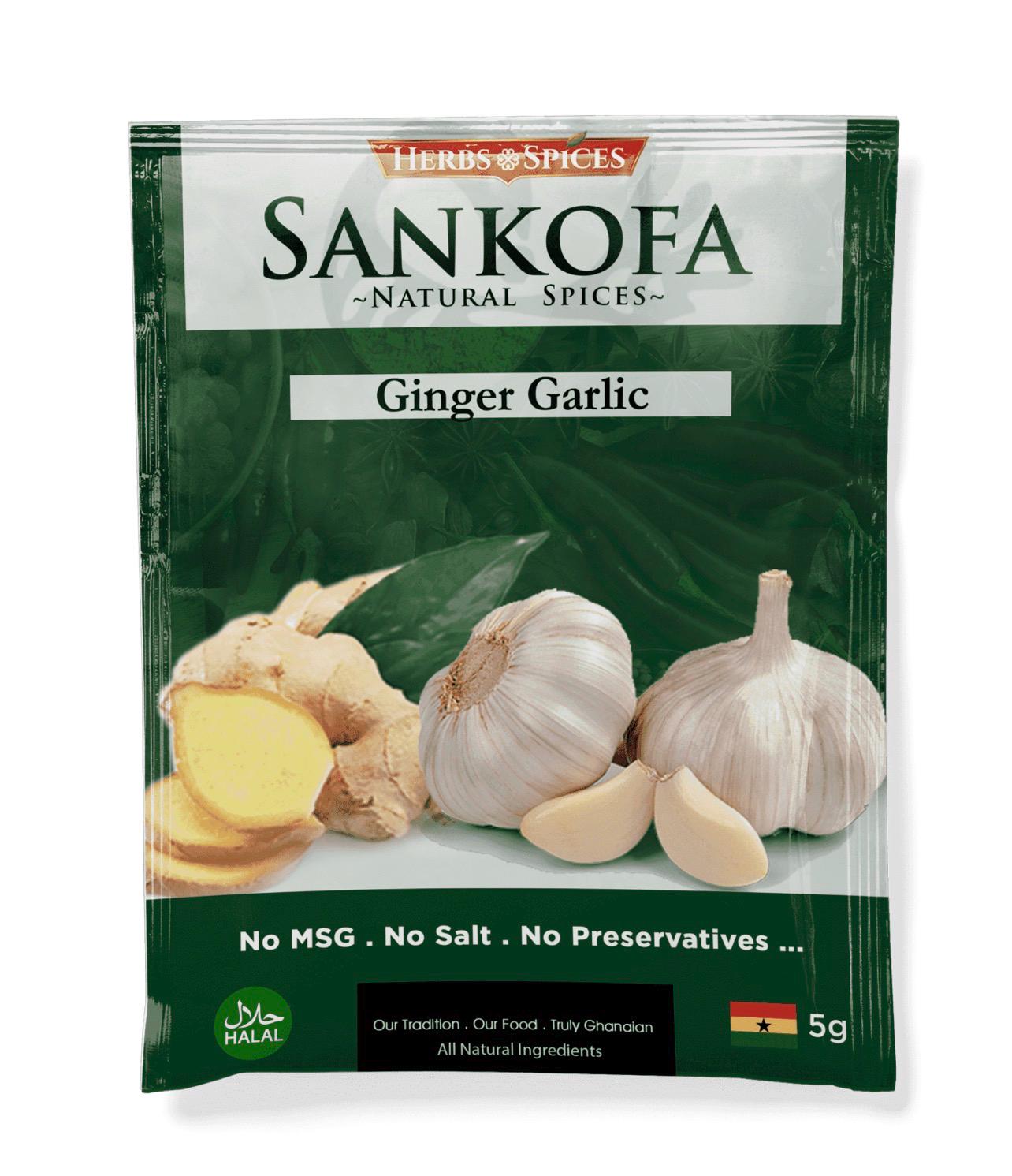 Sankofa Natural Spices Ginger & Garlic Seasoning Pack (5g x 12 Sachets) African Spice Blend| Ghana food Seasoning | Natural Flavor Enhancer