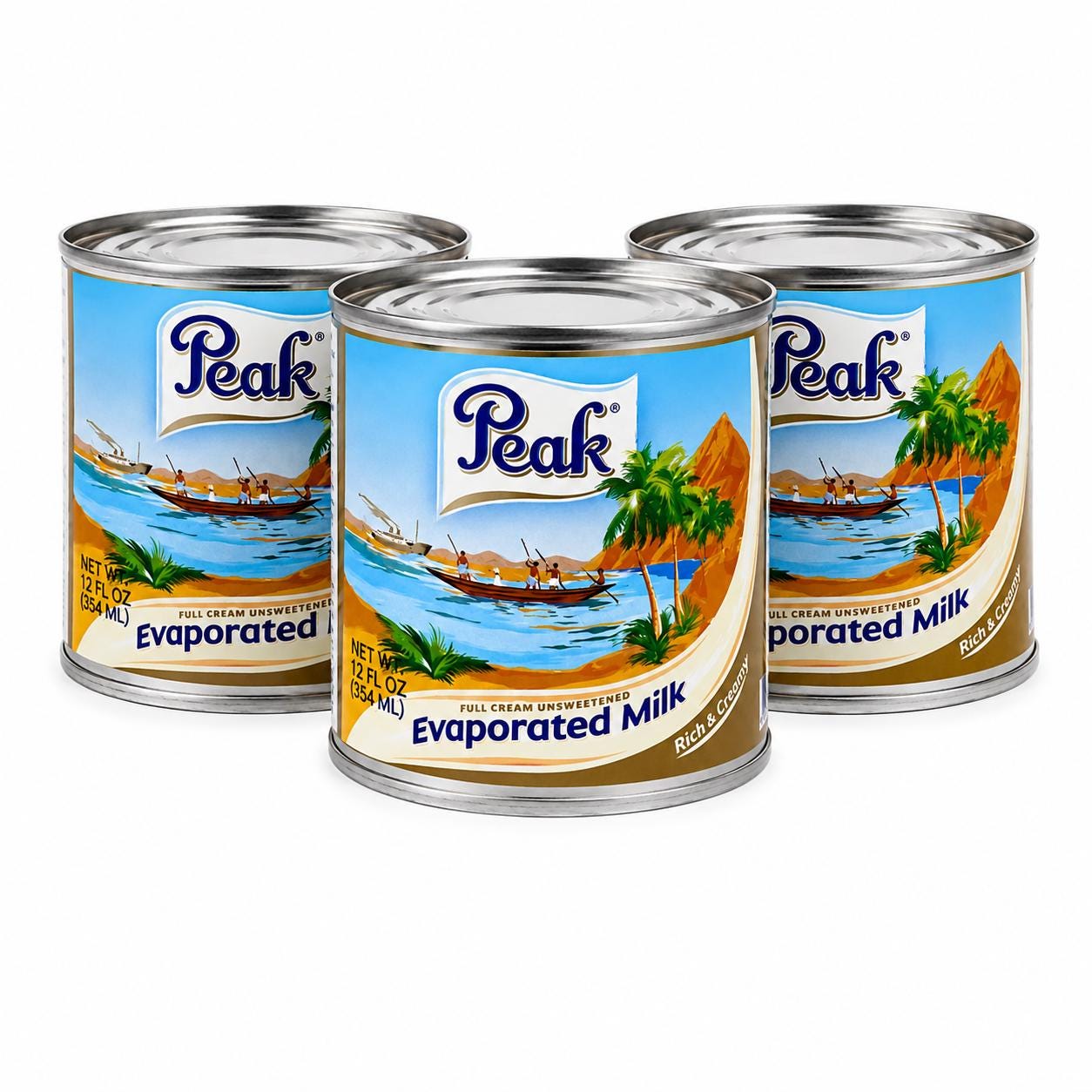 Peak Evaporated Milk Pack of 3 (12 fl oz Each) | Full Cream Unsweetened Milk | Rich & Creamy Canned Milk | African and Caribbean Grocery