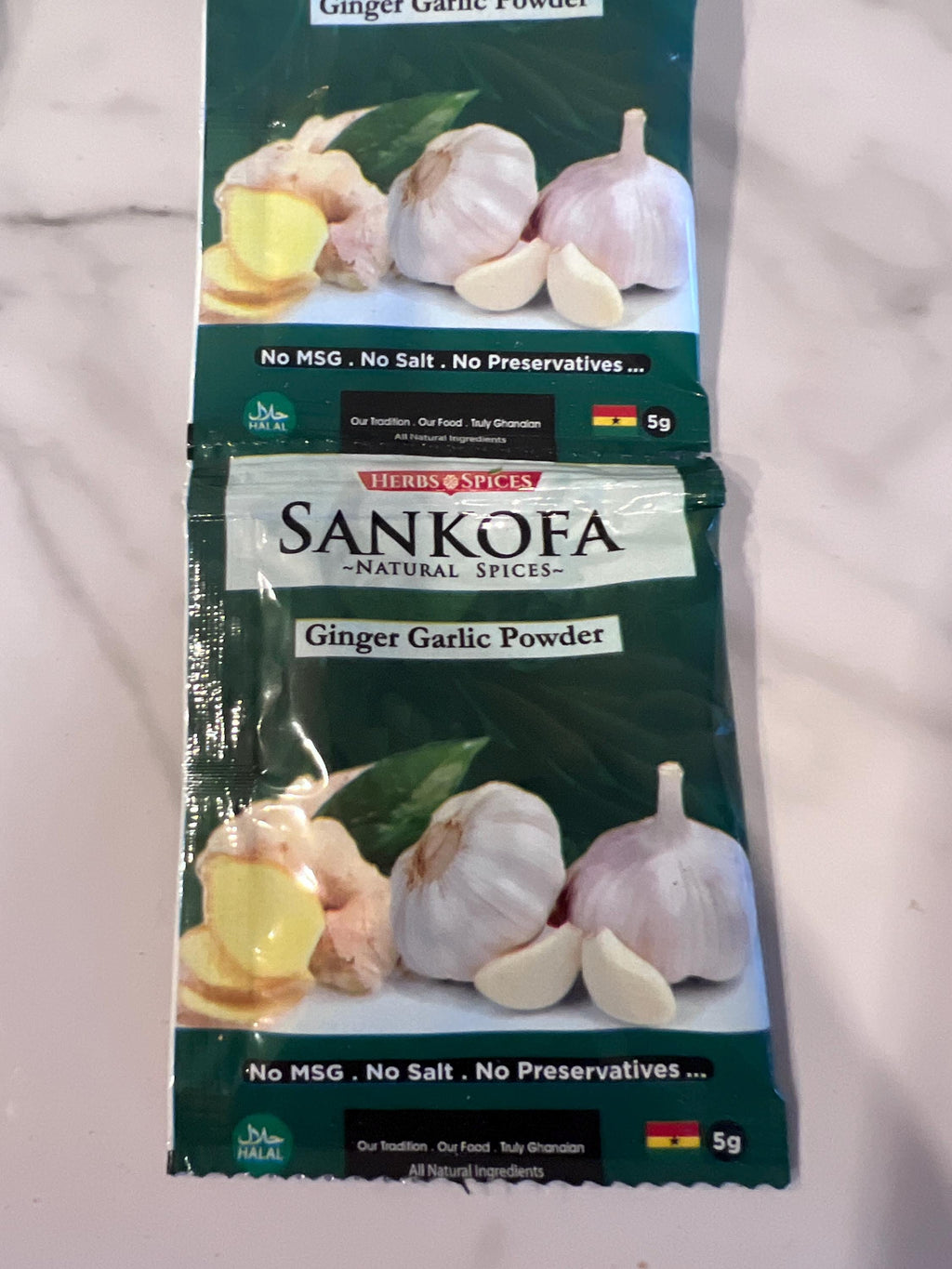 Sankofa Natural Spices Ginger & Garlic Seasoning Pack (5g x 12 Sachets) African Spice Blend| Ghana food Seasoning | Natural Flavor Enhancer