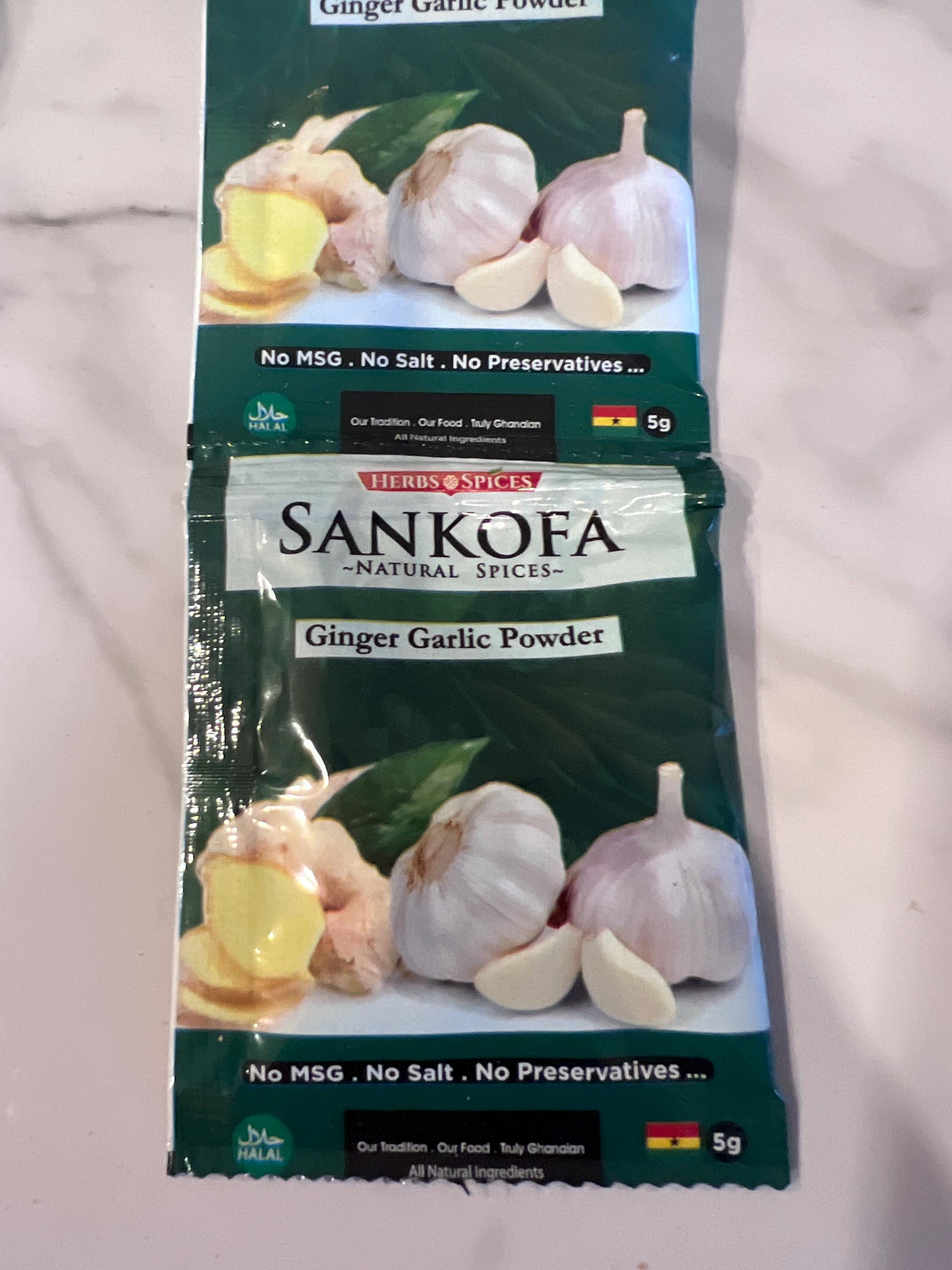 Sankofa Natural Spices Ginger & Garlic Seasoning Pack (5g x 12 Sachets) African Spice Blend| Ghana food Seasoning | Natural Flavor Enhancer