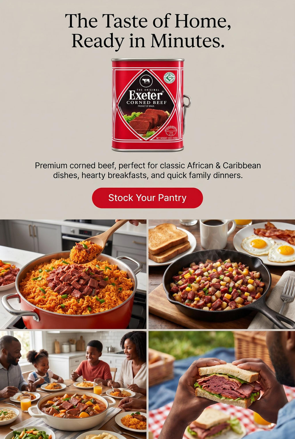 Exeter Corned Beef 12oz | Premium Canned Corned Beef | Ready to Eat Protein | African & Caribbean Pantry Staple