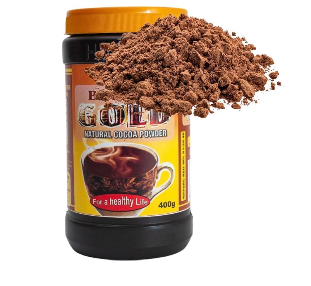 Brown Gold Cocoa Powder 400g | Product of Ghana | Pure Unsweetened Cocoa Powder | African Hot Chocolate &Cocoa | Natural Chocolate Drink Mix