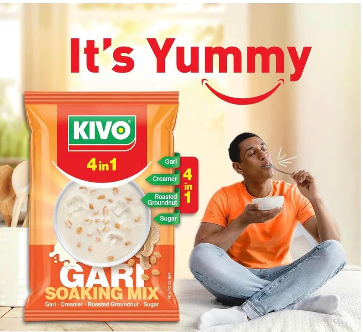 Kivo 4-in-1 Gari Soaking Mix (Pack of 3) | Instant African Snack, Sweet Milk Sugar Peanut Blend