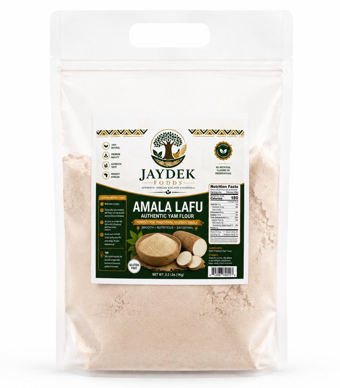 Amala Lafun Flour 2.2 lb | Nigerian Amala | White Yam Flour | African Swallow Food | Jaydek Foods